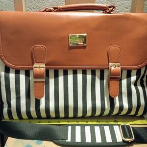 Lovevook Stylish Brown and Black Striped Laptop Messenger Bag Vegan Leather